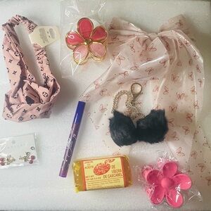 Pink and Black Patterned Headband with Accessories